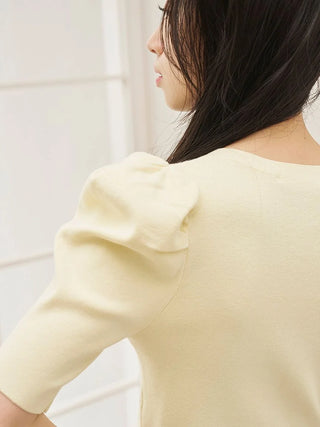 Fruit Button Puff Knit Cardigan