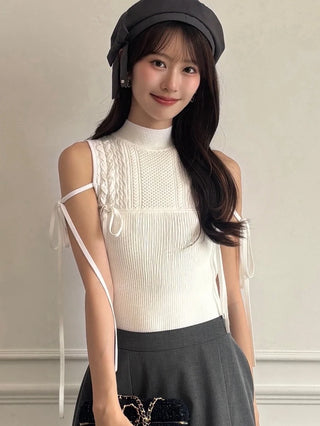 Lace-Up Ribbon Knit Pullover