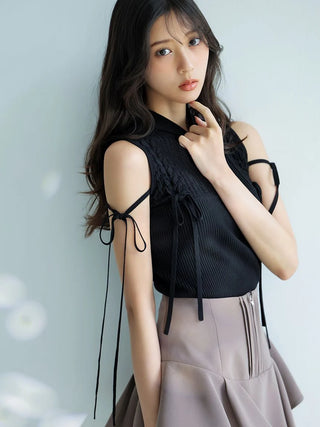 Lace-Up Ribbon Knit Pullover