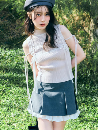 Lace-Up Ribbon Knit Pullover