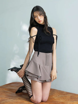 Lace-Up Ribbon Knit Pullover