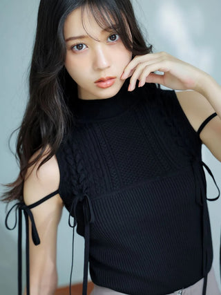Lace-Up Ribbon Knit Pullover