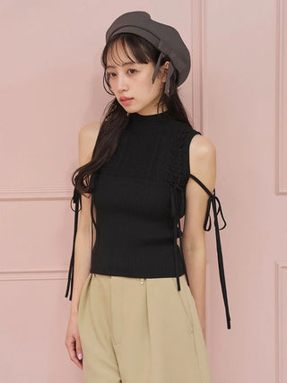Lace-Up Ribbon Knit Pullover