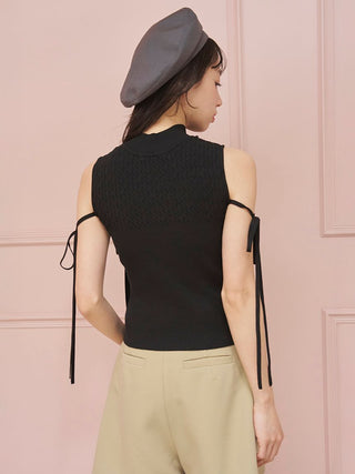 Lace-Up Ribbon Knit Pullover