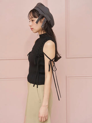 Lace-Up Ribbon Knit Pullover