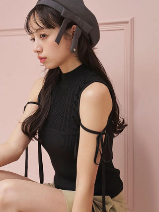 Lace-Up Ribbon Knit Pullover