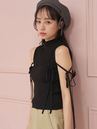 Lace-Up Ribbon Knit Pullover