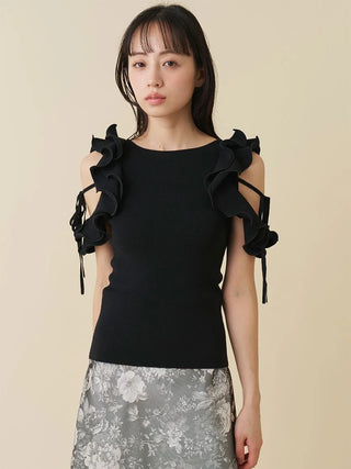 Ruffle Cold Shoulder Knit Top