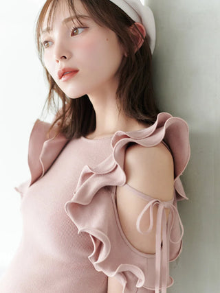 Ruffle Cold Shoulder Knit Top