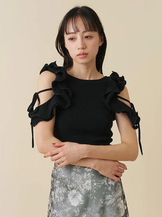 Ruffle Cold Shoulder Knit Top