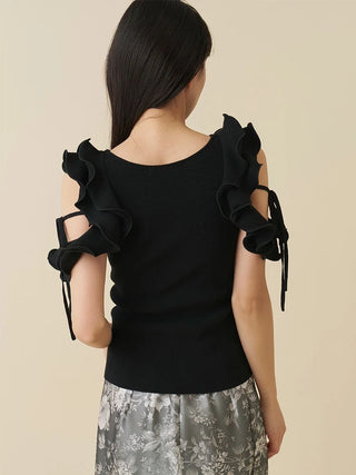 Ruffle Cold Shoulder Knit Top