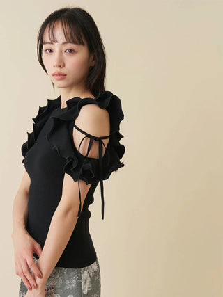 Ruffle Cold Shoulder Knit Top