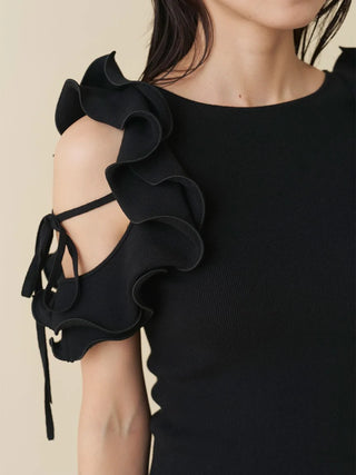 Ruffle Cold Shoulder Knit Top