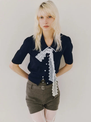 Bow Tie Lace Knit Top