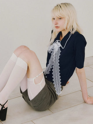 Bow Tie Lace Knit Top
