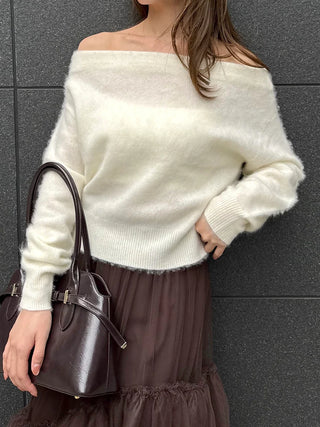 Wool Mink Off-Shoulder Pullover