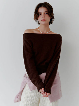 Wool Mink Off-Shoulder Pullover