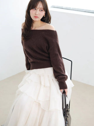 Wool Mink Off-Shoulder Pullover