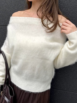 Wool Mink Off-Shoulder Pullover