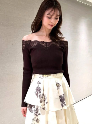 Lace Off-Shoulder Knit Pullover