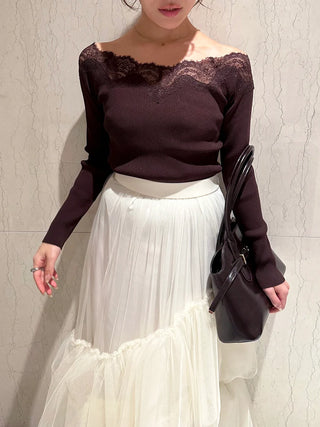 Lace Off-Shoulder Knit Pullover