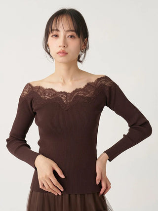 Lace Off-Shoulder Knit Pullover