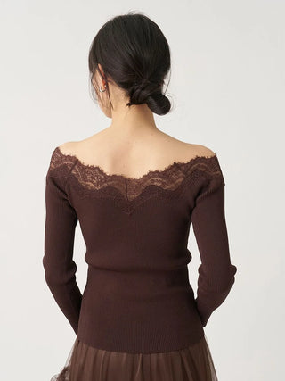 Lace Off-Shoulder Knit Pullover
