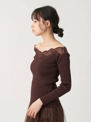 Lace Off-Shoulder Knit Pullover
