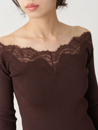 Lace Off-Shoulder Knit Pullover