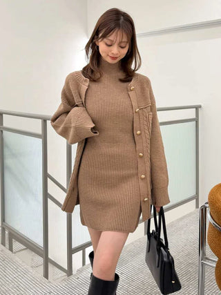 Gold-Button Mid-Length Cardigan