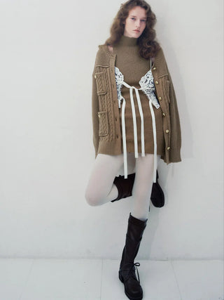 Gold-Button Mid-Length Cardigan