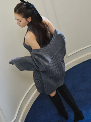Gold-Button Mid-Length Cardigan