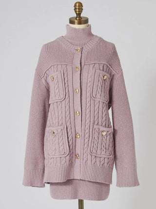 Gold-Button Mid-Length Cardigan
