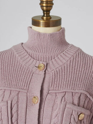 Gold-Button Mid-Length Cardigan