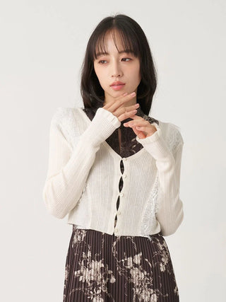 Lace-Trimmed Ribbed Cardigan