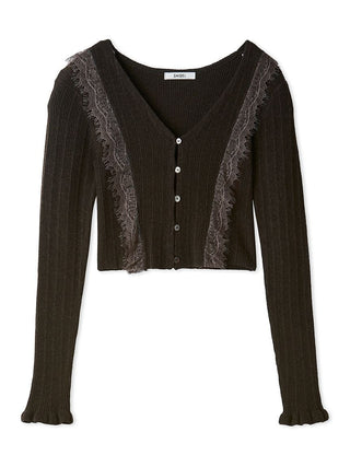 Lace-Trimmed Ribbed Cardigan
