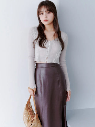 Lace-Trimmed Ribbed Cardigan
