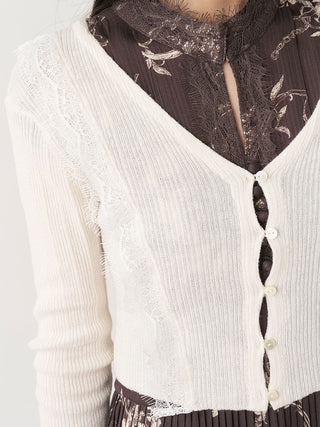 Lace-Trimmed Ribbed Cardigan