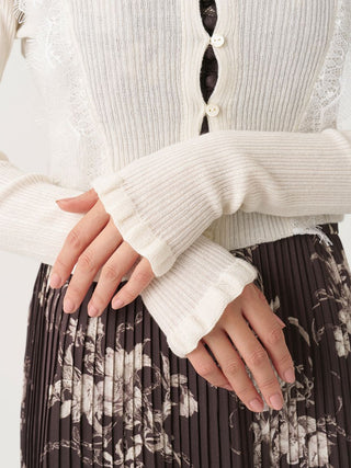 Lace-Trimmed Ribbed Cardigan