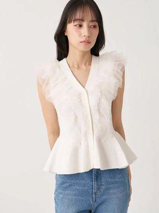 Tulle Ruffle Peplum Knit Sweater