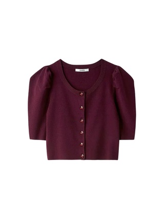 Fruit Button Puff Knit Cardigan
