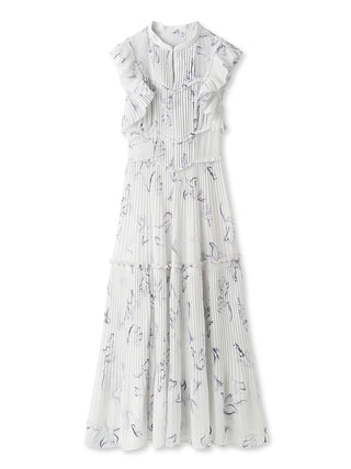 Sustainable Pleated Floral Maxi Dress in Blue at Luxury Women's Dresses at SNIDEL USA