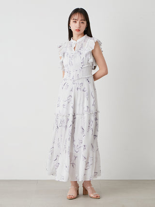 Sustainable Pleated Floral Maxi Dress in Blue at Luxury Women's Dresses at SNIDEL USA