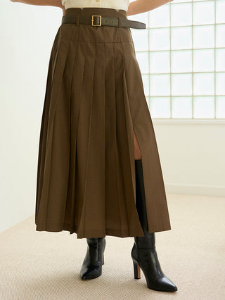 Pleated Long Skirt with Belt