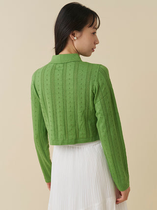 Color Textured Cropped Knit Cardigan