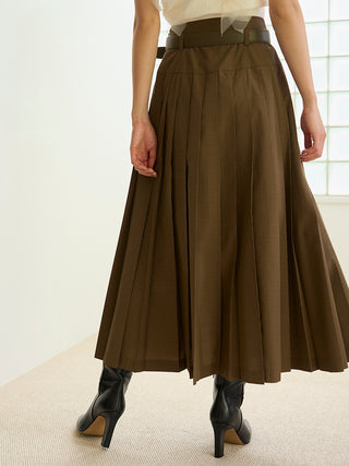 Pleated Long Skirt with Belt