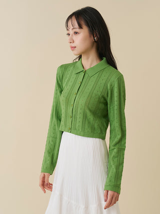Color Textured Cropped Knit Cardigan