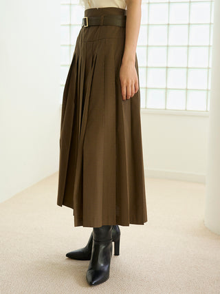 Pleated Long Skirt with Belt