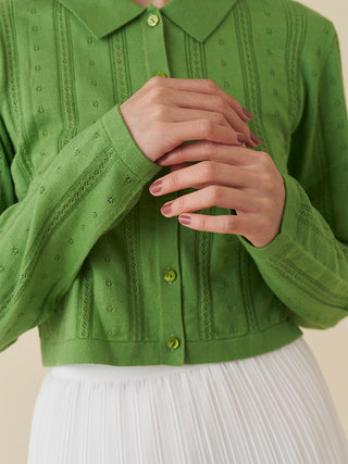 Color Textured Cropped Knit Cardigan