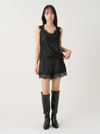 Lace-Trim Satin Shorts